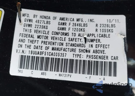 2012 Acura Tl 3.7 z USA, uszkodzony, nr VIN 19UUA9F51CA005357